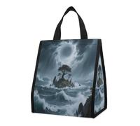 KOAYUBFC Island on The Sea Insulated Lunch Bag Box, 12L Capacity with Dual Side Pockets, Foldable Cooler Tote, Leakproof Lunch Cooler Bag, Reusable Picnic Tote Bags for Work Travel Office Beach