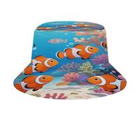 KOAYUBFC Outdoor Summer Hiking Hat Clownfish in The Coral Reefs Printed Fisherman Hat for Beach UV Protection Sun Protection Double-Sided Folding Suitable for Beach Hiking Outdoor Activities Unisex