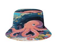 KOAYUBFC Outdoor Summer Hiking Hat Octopuses in The Coral Reefs Printed Fisherman Hat for Beach UV Protection Sun Protection Double-Sided Folding Suitable for Beach Hiking Outdoor Activities Unisex