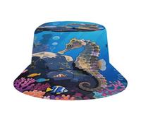 KOAYUBFC Outdoor Summer Hiking Hat Seahorses by The Reefs Printed Fisherman Hat for Beach UV Protection Sun Protection Double-Sided Folding Suitable for Beach Hiking Outdoor Activities Unisex