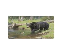 KOAYUBFC Professional Oversized Desk Mat with Multipurpose Non-Slip Surface,Black Bears Fishing in The Stream Printing Mousepad,Waterproof Design for Work, Gaming, And Office Use