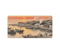 KOAYUBFC Professional Oversized Desk Mat with Multipurpose Non-Slip Surface,Sunset at The Fishing Village Printing Mousepad,Waterproof Design for Work, Gaming, And Office Use