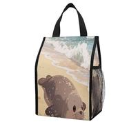 KOAYUBFC Seal on The Beach Insulated Lunch Bag Box, 12L Capacity with Dual Side Pockets, Foldable Cooler Tote, Leakproof Lunch Cooler Bag, Reusable Picnic Tote Bags for Work Travel Office Beach