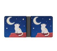 KOAYUBFC Slim Wallet Compact Bifold Wallet A Kitten Looking at The Moon Leather Wallets，Minimalist Wallets for Men with Credit Card Holder Leather Coin Slot ID Window Unisex