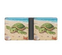 KOAYUBFC Slim Wallet Compact Bifold Wallet A Turtle Basking in The Sun Leather Wallets，Minimalist Wallets for Men with Credit Card Holder Leather Coin Slot ID Window Unisex