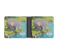 KOAYUBFC Slim Wallet Compact Bifold Wallet an Elephant Taking A Bath Leather Wallets，Minimalist Wallets for Men with Credit Card Holder Leather Coin Slot ID Window Unisex