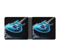 KOAYUBFC Slim Wallet Compact Bifold Wallet Blue Guitar Leather Wallets，Minimalist Wallets for Men with Credit Card Holder Leather Coin Slot ID Window Unisex