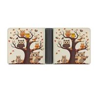 KOAYUBFC Slim Wallet Compact Bifold Wallet Cartoon Family Owls On The Brown Tree Leather Wallets，Minimalist Wallets for Men with Credit Card Holder Leather Coin Slot ID Window Unisex