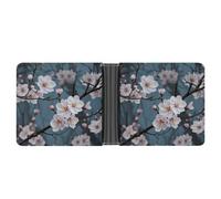 KOAYUBFC Slim Wallet Compact Bifold Wallet Cherry Blossom Leather Wallets，Minimalist Wallets for Men with Credit Card Holder Leather Coin Slot ID Window Unisex