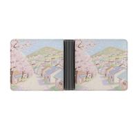 KOAYUBFC Slim Wallet Compact Bifold Wallet Cherry Blossom Town Leather Wallets，Minimalist Wallets for Men with Credit Card Holder Leather Coin Slot ID Window Unisex