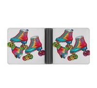 KOAYUBFC Slim Wallet Compact Bifold Wallet Colorful Roller Skates Leather Wallets,Minimalist Wallets for Men with Credit Card Holder Leather Coin Slot ID Window Unisex