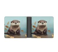 KOAYUBFC Slim Wallet Compact Bifold Wallet Cute Otter Leather Wallets，Minimalist Wallets for Men with Credit Card Holder Leather Coin Slot ID Window Unisex