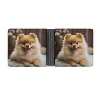 KOAYUBFC Slim Wallet Compact Bifold Wallet Cute Pomeranian Dog Leather Wallets，Minimalist Wallets for Men with Credit Card Holder Leather Coin Slot ID Window Unisex