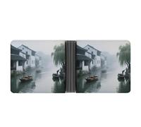 KOAYUBFC Slim Wallet Compact Bifold Wallet Early Morning in Jiangnan Water Town Leather Wallets，Minimalist Wallets for Men with Credit Card Holder Leather Coin Slot ID Window Unisex