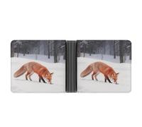 KOAYUBFC Slim Wallet Compact Bifold Wallet Fox Foraging in The Snow Leather Wallets，Minimalist Wallets for Men with Credit Card Holder Leather Coin Slot ID Window Unisex