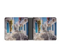 KOAYUBFC Slim Wallet Compact Bifold Wallet Greece Street Leather Wallets，Minimalist Wallets for Men with Credit Card Holder Leather Coin Slot ID Window Unisex