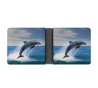 KOAYUBFC Slim Wallet Compact Bifold Wallet Jumping Up Dolphins Leather Wallets，Minimalist Wallets for Men with Credit Card Holder Leather Coin Slot ID Window Unisex