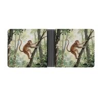 KOAYUBFC Slim Wallet Compact Bifold Wallet Monkey Climbing in The Woods Leather Wallets，Minimalist Wallets for Men with Credit Card Holder Leather Coin Slot ID Window Unisex