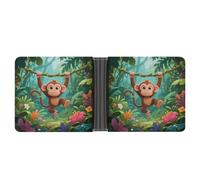 KOAYUBFC Slim Wallet Compact Bifold Wallet Monkeys Playing on Vine Swings Leather Wallets，Minimalist Wallets for Men with Credit Card Holder Leather Coin Slot ID Window Unisex