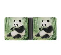 KOAYUBFC Slim Wallet Compact Bifold Wallet Panda Eating Bamboo in The Bamboo Forest Leather Wallets，Minimalist Wallets for Men with Credit Card Holder Leather Coin Slot ID Window Unisex