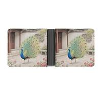 KOAYUBFC Slim Wallet Compact Bifold Wallet Peacock Walking Open The Screen Leather Wallets，Minimalist Wallets for Men with Credit Card Holder Leather Coin Slot ID Window Unisex