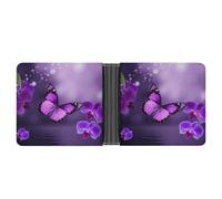 KOAYUBFC Slim Wallet Compact Bifold Wallet Purple Butterfly Leather Wallets，Minimalist Wallets for Men with Credit Card Holder Leather Coin Slot ID Window Unisex