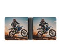 KOAYUBFC Slim Wallet Compact Bifold Wallet Sport Motorcycle Motocross Racing Theme Leather Wallets，Minimalist Wallets for Men with Credit Card Holder Leather Coin Slot ID Window Unisex