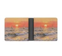 KOAYUBFC Slim Wallet Compact Bifold Wallet Sunrise at Sea Leather Wallets,Minimalist Wallets for Men with Credit Card Holder Leather Coin Slot ID Window Unisex