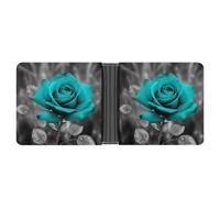 KOAYUBFC Slim Wallet Compact Bifold Wallet Teal Grey Rose Leather Wallets，Minimalist Wallets for Men with Credit Card Holder Leather Coin Slot ID Window Unisex