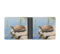 KOAYUBFC Slim Wallet Compact Bifold Wallet The Sun-Bathing Turtle Leather Wallets，Minimalist Wallets for Men with Credit Card Holder Leather Coin Slot ID Window Unisex