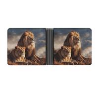 KOAYUBFC Slim Wallet Compact Bifold Wallet Two Lions Leather Wallets，Minimalist Wallets for Men with Credit Card Holder Leather Coin Slot ID Window Unisex