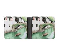 KOAYUBFC Slim Wallet Compact Bifold Wallet Water Town Arch Bridge Leather Wallets，Minimalist Wallets for Men with Credit Card Holder Leather Coin Slot ID Window Unisex