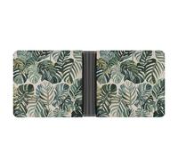 KOAYUBFC Slim Wallet Compact Bifold Wallet White Ed Tropical Botanical Leaves Leather Wallets，Minimalist Wallets for Men with Credit Card Holder Leather Coin Slot ID Window Unisex