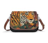 KOAYUBFC Tiger Botanical Print Crossbody Bags for Women Removable Straps And Zipper Closure Leather Shoulder Bags Womens Handbags Clutch Purse
