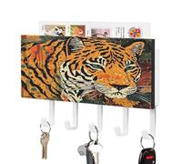 KOAYUBFC Tiger Botanical Print Key Holder Wall Mount Key Holder Decorative Keys Holders on Wall Keys Hooks Walls Adhesive for Doorway Hallway Entryway