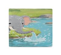 KOAYUBFC Wallet for Men Credit Card Holder for Women Slim Wallet an Elephant Taking A Bath Bifold Wallet with Id Window