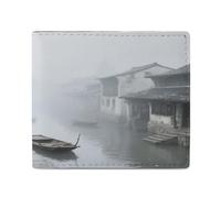 KOAYUBFC Wallet for Men Credit Card Holder for Women Slim Wallet Ancient Town in The Morning Mist Bifold Wallet with Id Window