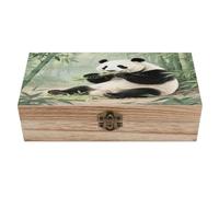 KOAYUBFC Wooden Jewelry Box Keepsake Storage Organizer Giant Pandas Eating Bamboo Handmade Wooden Box for Storing Jewelry Coins Tartot Cards Small Treasures