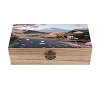KOAYUBFC Wooden Jewelry Box Keepsake Storage Organizer Mount Fuji Cherry Blossom Season Handmade Wooden Box for Storing Jewelry Coins Tartot Cards Small Treasures
