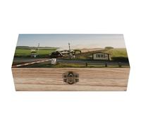 KOAYUBFC Wooden Jewelry Box Keepsake Storage Organizer Train at A Rural Crossing Handmade Wooden Box for Storing Jewelry Coins Tartot Cards Small Treasures