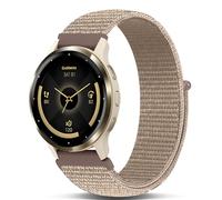 Koazon Hook and Loop Nylon Watchband Compatible with Garmin Venu 3s/2s/Forerunner265s/255s,18mm Soft Elastic Lightweiht Sport Adjustable Replacement Strap for Garmin Vivoactive 4S Women Men, Milk Tea