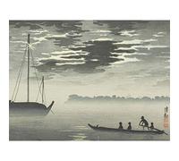 Kobayashi Moonlight Clouds Haneda Coast Japan Painting Large Print Poster Wall Art Decor Picture