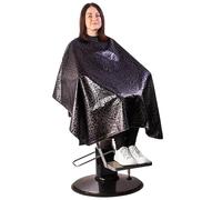 Kobe Professional Cutting Cape with Itch-Free Neoprene Seal Collar - Black Safari Leopard Print, Water-Resistant Salon Gown, Adjustable Snap Fasteners for Barbers & Stylists