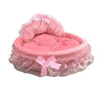 Kobeleen Princess Pet Bed with Bows Ruffled Lace Soft and Beautiful Dog Sofa Detachable Cushion Princess Nest