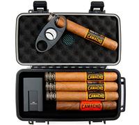 Kobi & Knight Travel Cigar Humidor Case with Cigar Cutter and Stand, Black, Leisure
