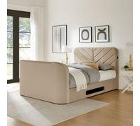 Koble Chevron Tv King Bed Cream With Side Opening Ottoman