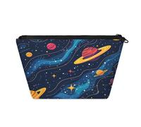 KOBLEN Cosmic Flow Motif Small Cosmetic Bag for Women, Waterproof Makeup Bag with 2 Inner Mesh Pockets, Portable Travel Toiletry Bag for Business, Family Trips, Camping, Beach