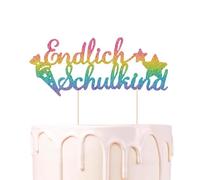 Koboko Endlich Schulkind Cake Topper, Colourful, Cake Decoration School Decoration, School Child 2026, Cake Decoration for First Day of School, Cake Decoration for Girls and Boys