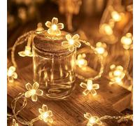 Koboko Fairy Lights Flowers, 6 m 40 LED Flower Fairy Lights, Cherry Blossom Fairy Lights, Battery Operated, Warm White Decorative Lights for Garden, Wedding, Indoor, Outdoor, Patio, Trees, Party