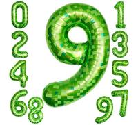 KOBOKO Green Balloon 9th Birthday Boy, 40 Inch Foil Balloon Number 9, 101 cm XXL Balloon 9 Years, Number Balloon Birthday Decoration 9 Years Boy, Green Pixel Miner Foil Balloon 9th Birthday